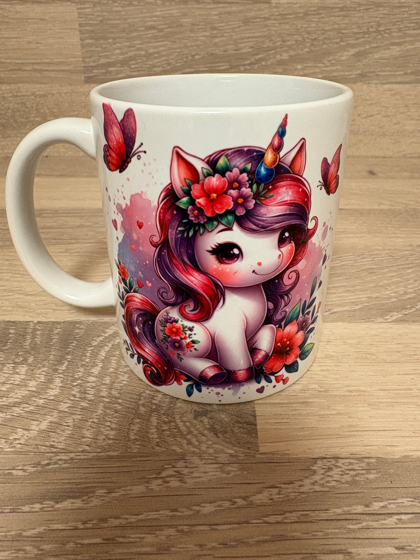 Kaffee-/Teetasse Einhorn Blumen Artikeln. 1006