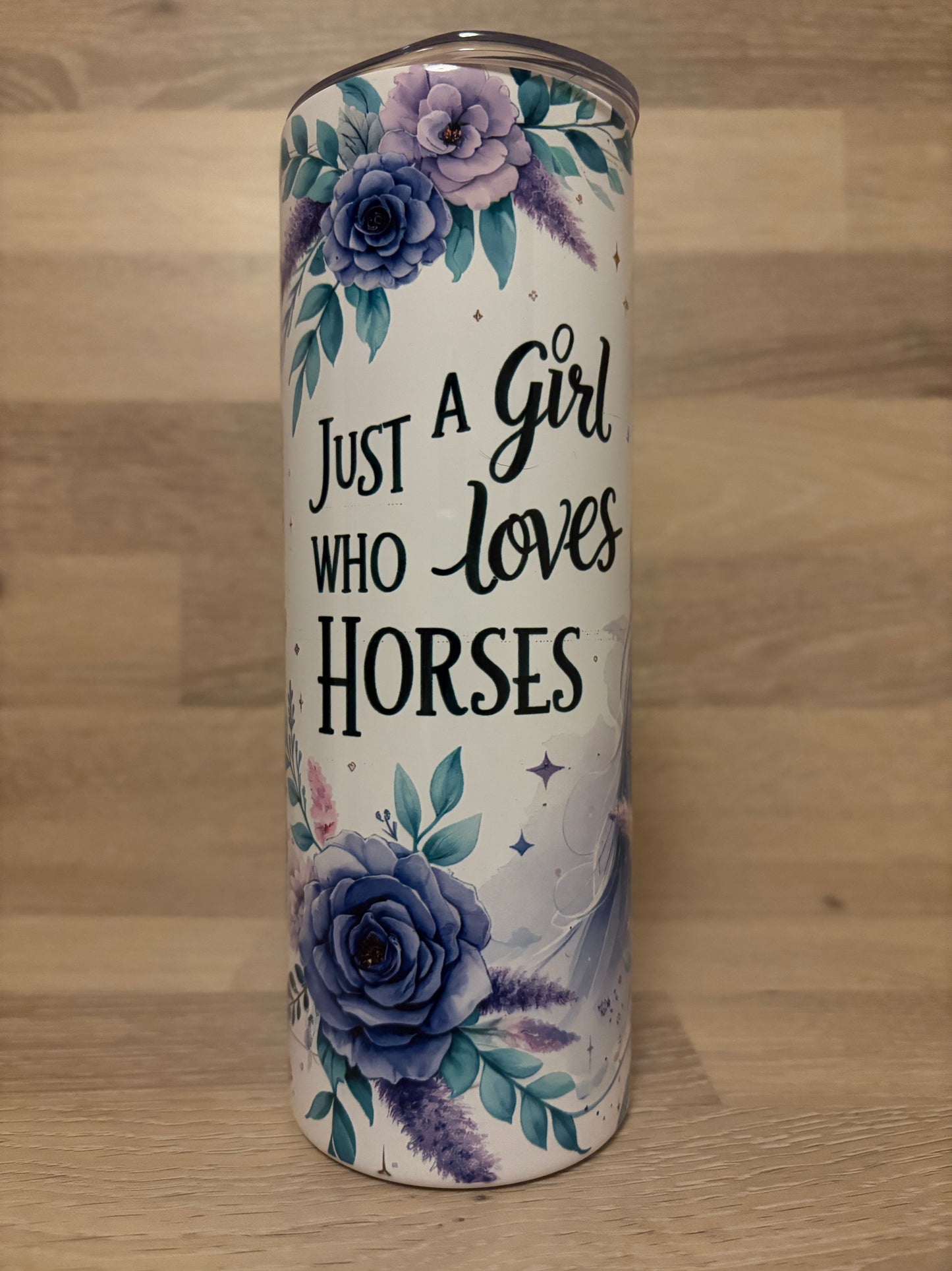 Tumbler/Edelstahlthermobecher Pferd mit Blumen Artikeln. 2003