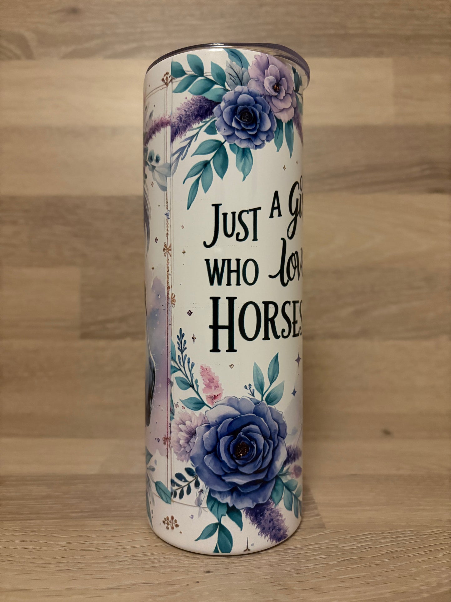 Tumbler/Edelstahlthermobecher Pferd mit Blumen Artikeln. 2003