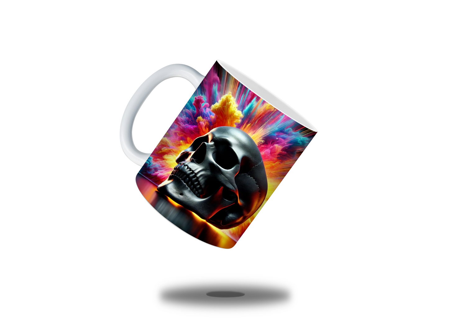 Kaffee-/Teetasse Totenkopf bunter Hintergrund Artikeln. 1004