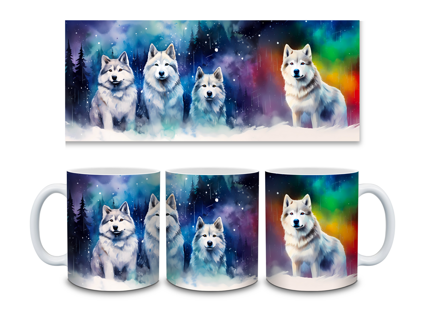 Kaffee-/Teetasse Wölfe mit Polarlichter im Hintergrund Artikeln. 1005