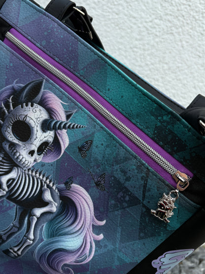 🖤 Handmade Design-Tasche mit Schultergurt & Henkeln Zombie Einhorn