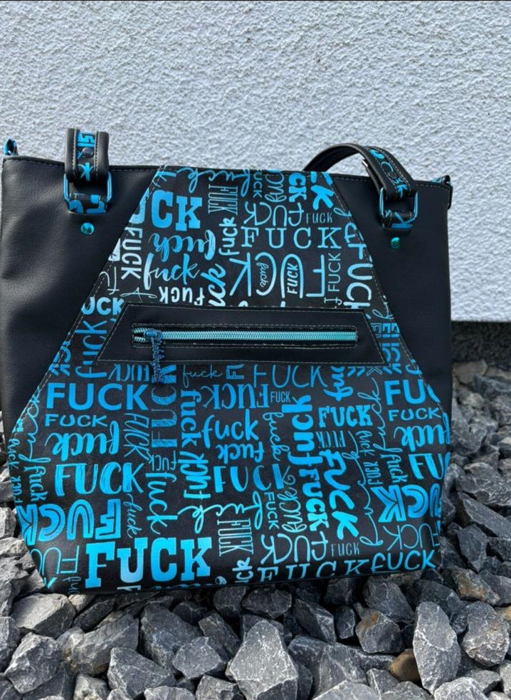 Handtasche / Schultertasche Fuck blau/schwarz