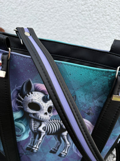 🖤 Handmade Design-Tasche mit Schultergurt & Henkeln Zombie Einhorn