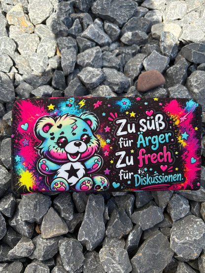 Geldbörse groß bunte Teddys mit Spruch - frech, bunt & mega praktisch