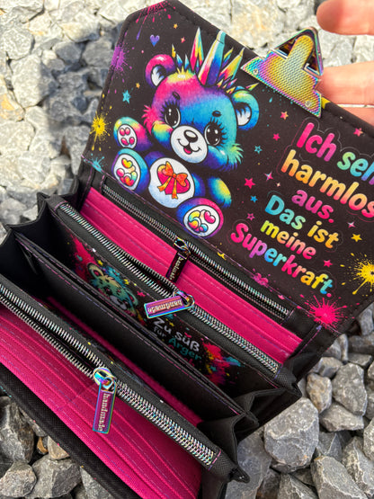 Geldbörse groß bunte Teddys mit Spruch - frech, bunt & mega praktisch