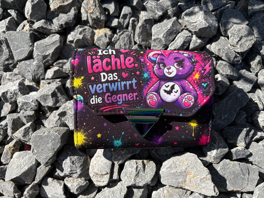 Handmade Portemonnaie mittel bunte Teddys mit Spruch 🦄