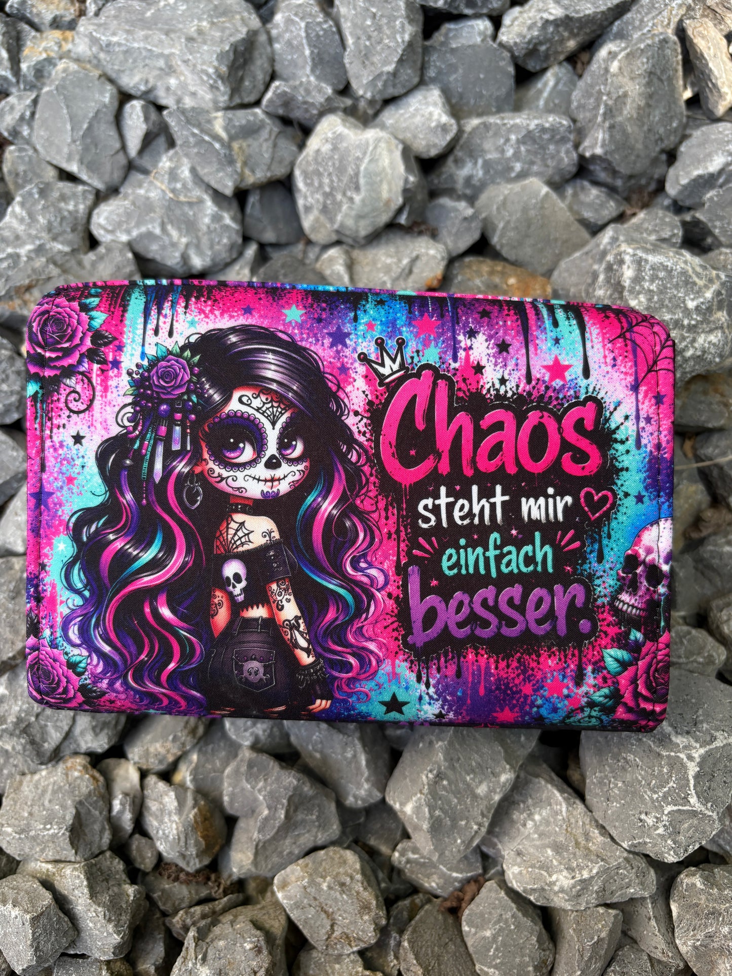 Handmade Portemonnaie mittel Skull Woman mit Spruch 🦄