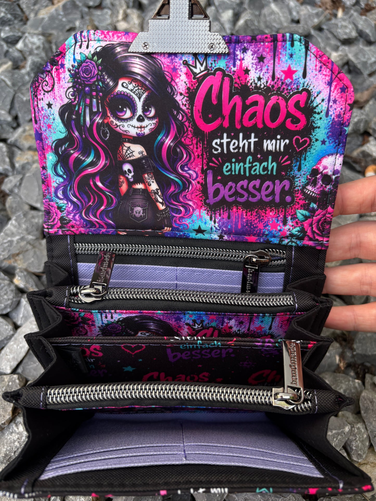 Handmade Portemonnaie mittel Skull Woman mit Spruch 🦄