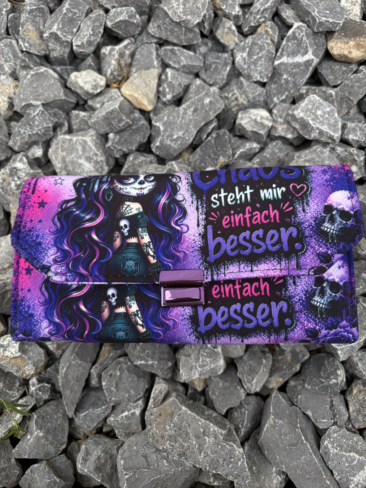Geldbörse groß Skull Woman mit Spruch - frech, bunt & mega praktisch