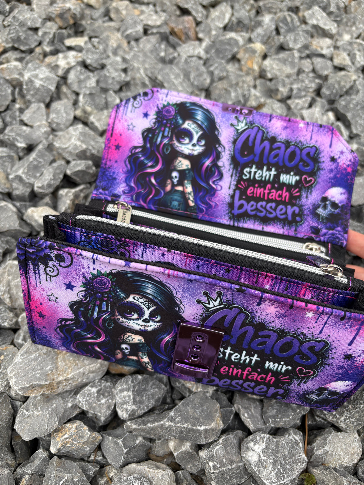 Geldbörse groß Skull Woman mit Spruch - frech, bunt & mega praktisch