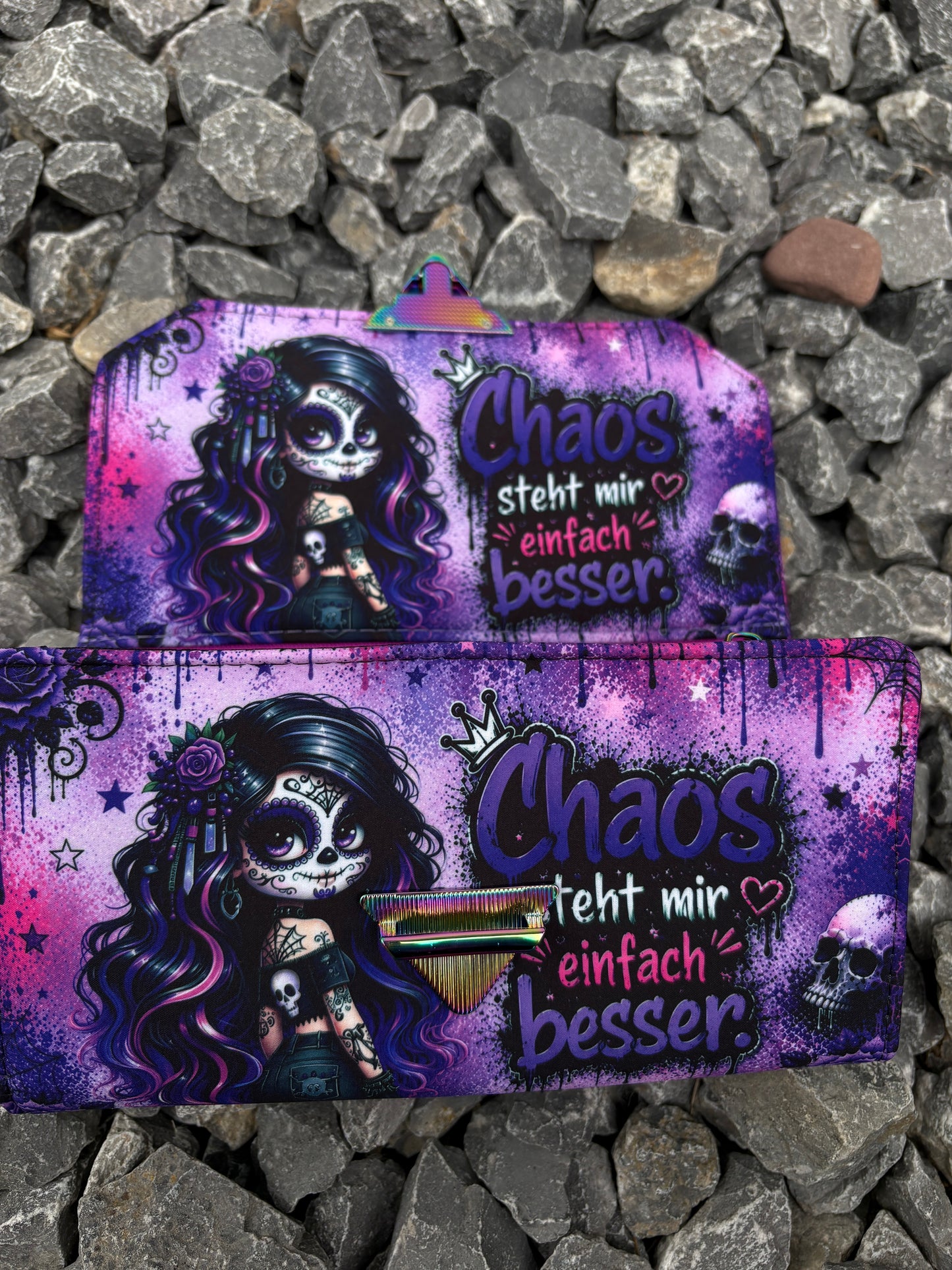 Geldbörse groß Skull Woman mit Spruch - frech, bunt & mega praktisch