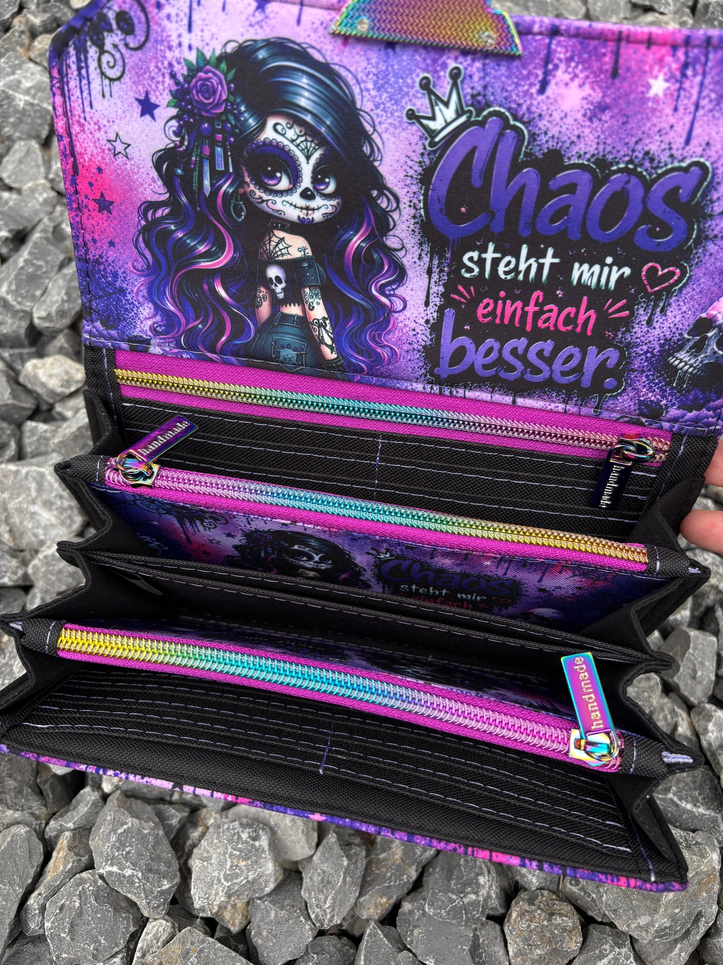Geldbörse groß Skull Woman mit Spruch - frech, bunt & mega praktisch