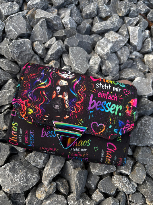 Handmade Portemonnaie  Miggi Skull Woman mit Spruch bunt