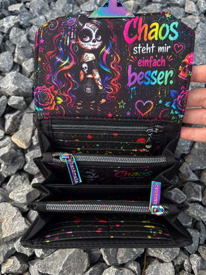 Handmade Portemonnaie  Miggi Skull Woman mit Spruch bunt