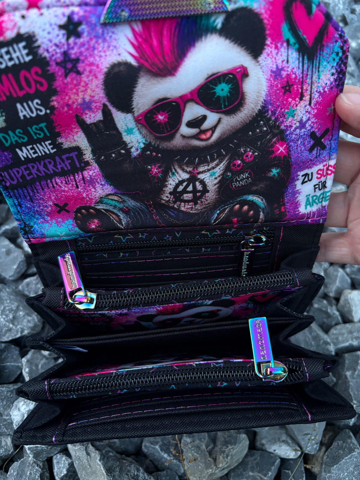 Handmade Portemonnaie mittel Punk Bär mit Spruch