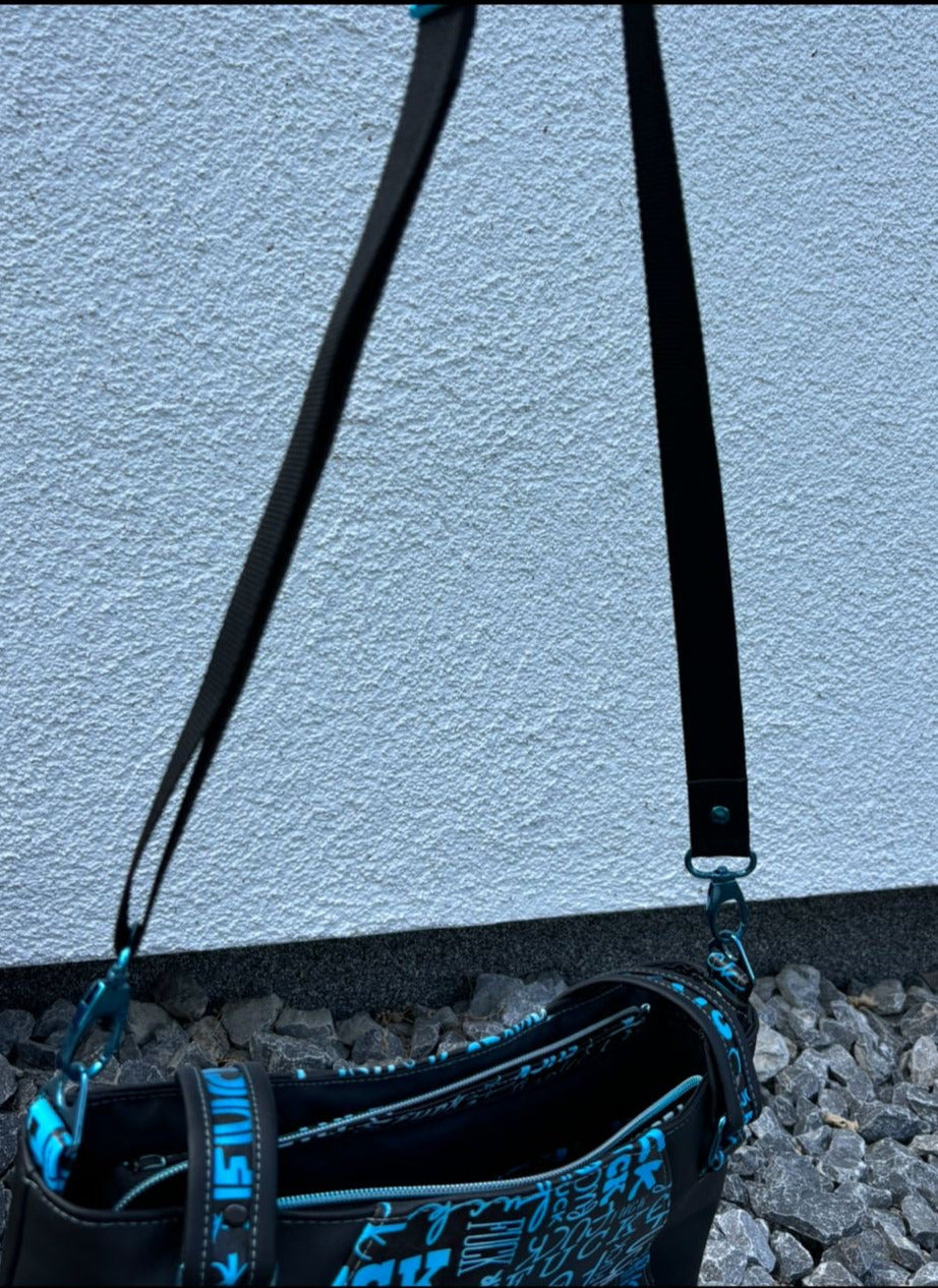 Handtasche / Schultertasche Fuck blau/schwarz